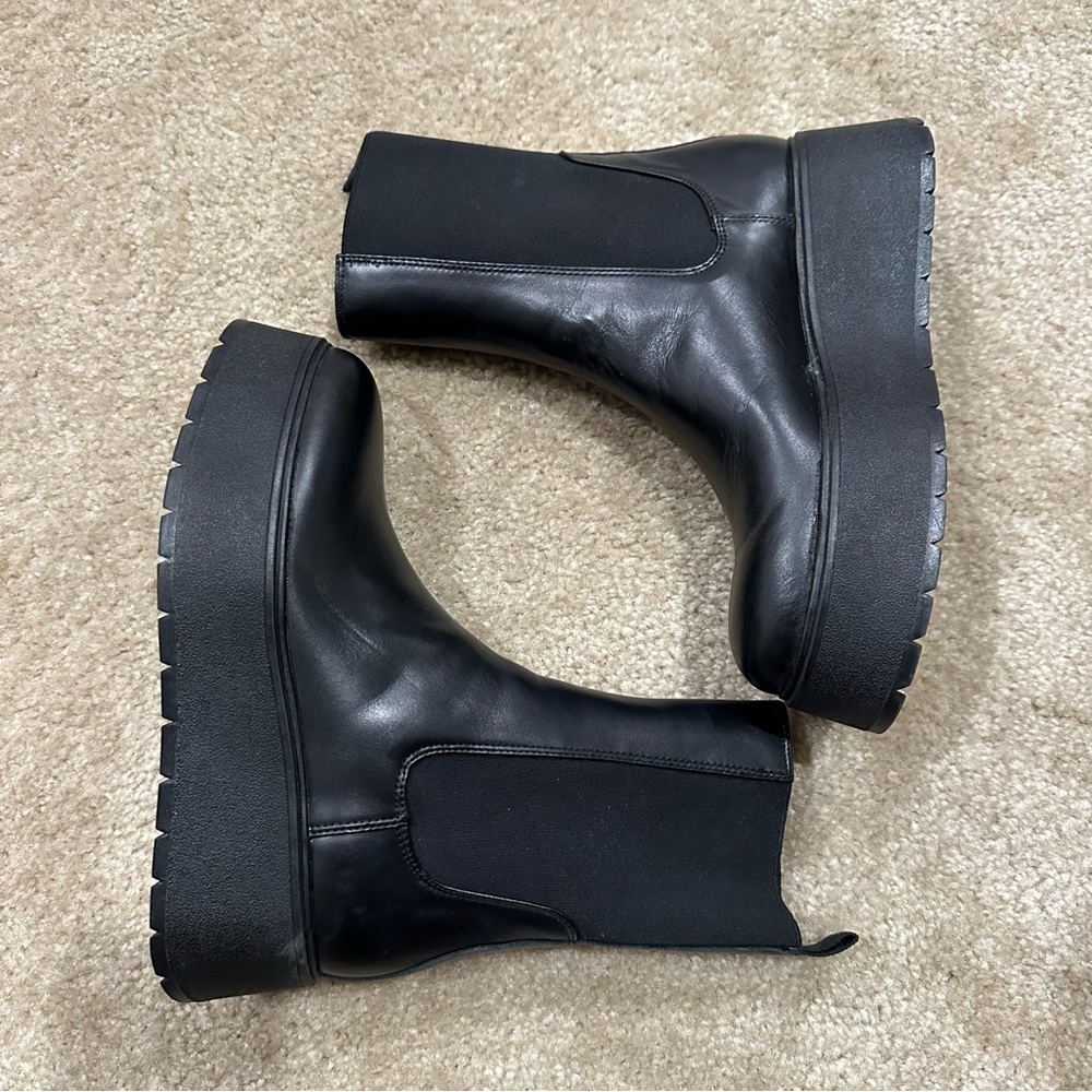 Zara Black Leather Platform Boots